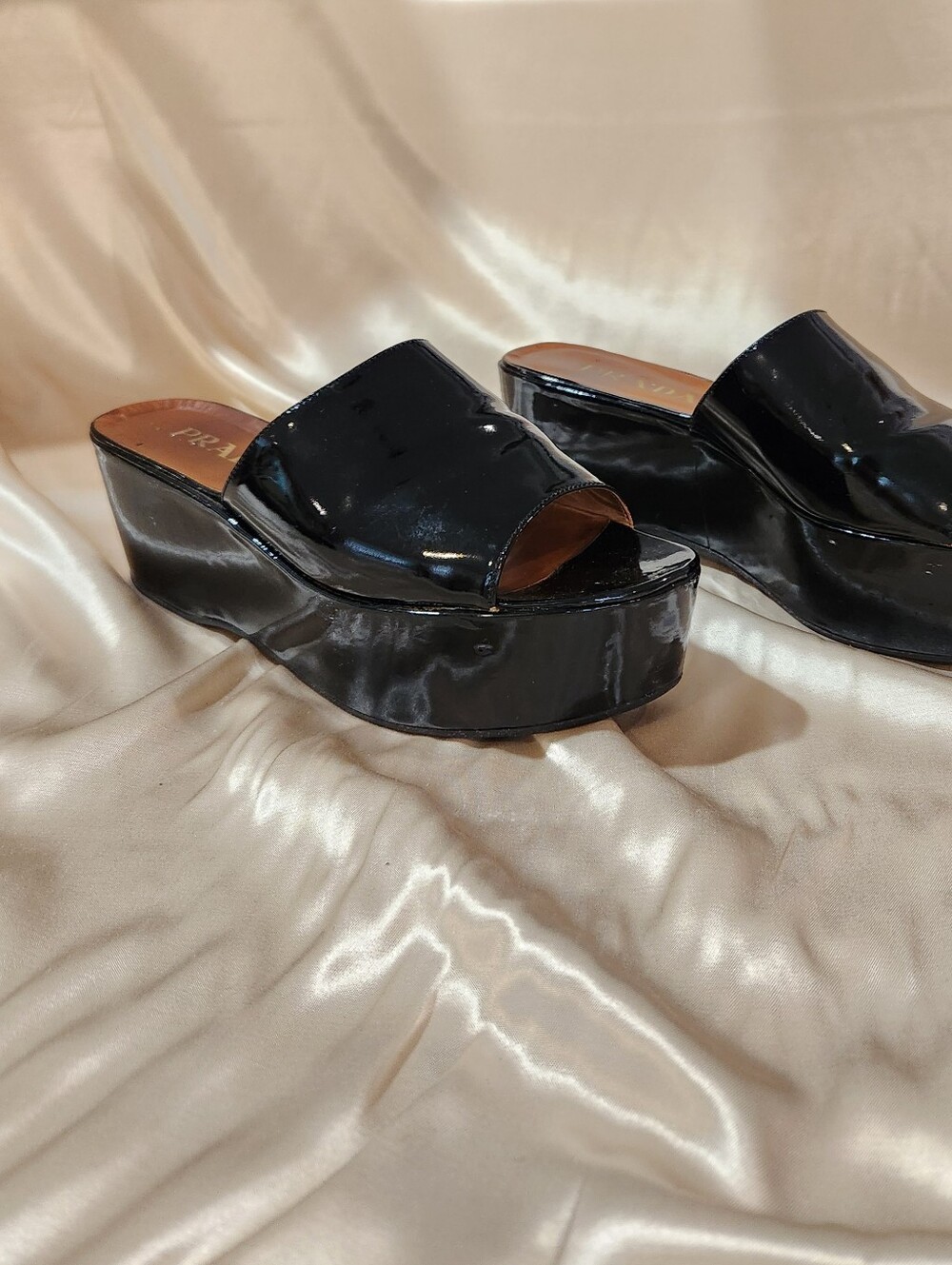 Vintage Prada Black Patent Leather Platform Wedge 39 (8.5)